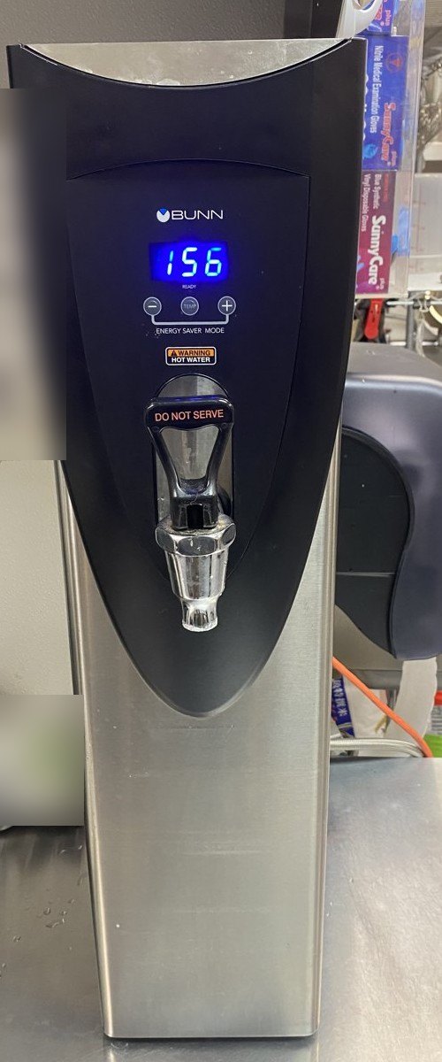 Bunn Bunn H5X commercial hot water dispenser, plumbed to the water line service in Concord, CA